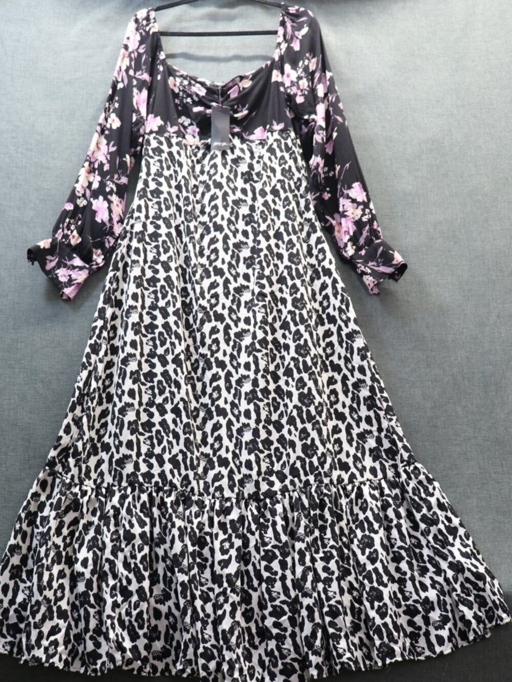 Nasty Gal Print Mix Maxi Dress 8 NWT Leopard Floral Empire Waist Long Sleeve - Picture 8 of 14